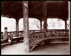 View of a Man Seated in a Rustic Landscape Pavilion in Central Park, New York, 1895 by Byron Company